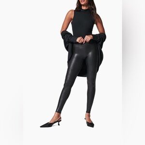 SPANX Black Faux Leather Glossy High Waist Leggings, Size XL